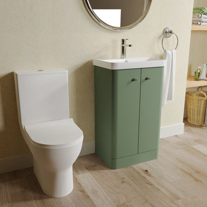 Balterley Contemporary Floor Standing 2 Door Bathroom Vanity Unit, Basin, Tap & Toilet Pack, Satin Green, 479mm