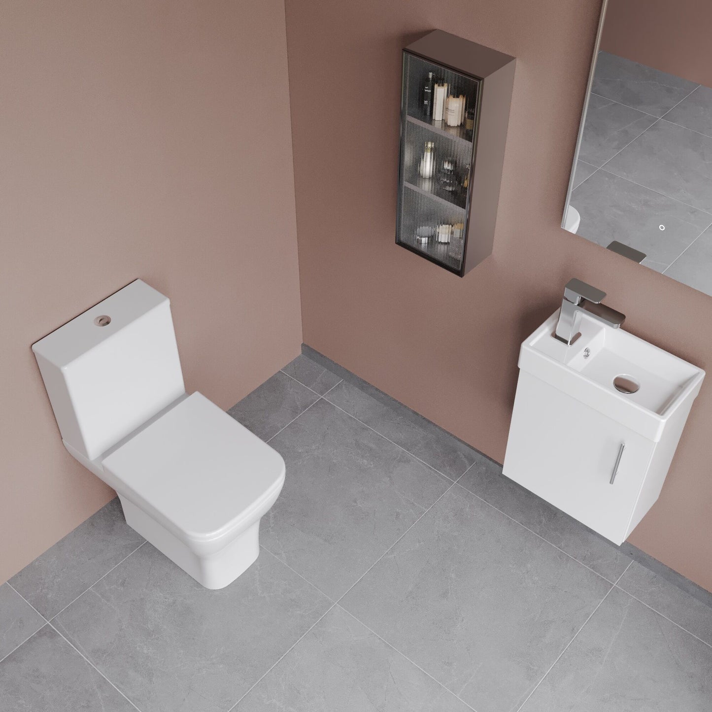 Nuie 400mm Satin Green Wall Hung Soft Close Vanity Unit Toilet & Tap With Soft Close Seat & Waste