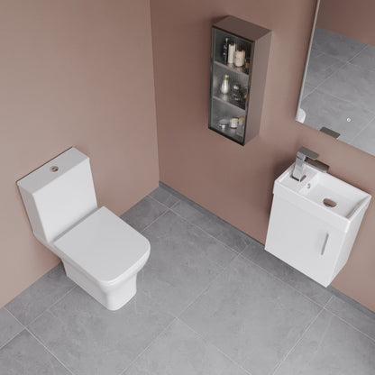 Nuie 400mm Satin Green Wall Hung Soft Close Vanity Unit Toilet & Tap With Soft Close Seat & Waste