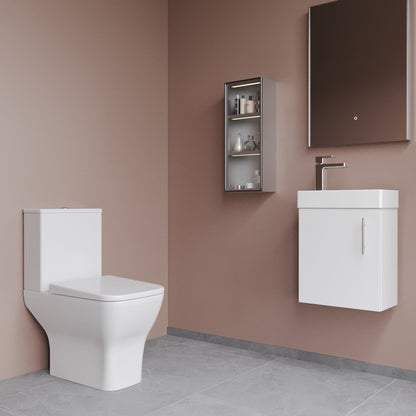 Nuie 400mm Satin Green Wall Hung Soft Close Vanity Unit Toilet & Tap With Soft Close Seat & Waste