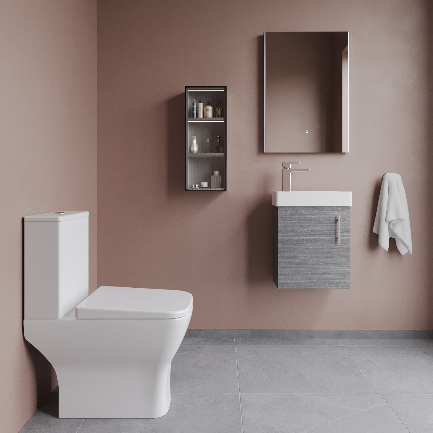 Nuie Wall Hung 400mm Vanity Unit Toilet & Tap Set with Soft Close Seat & Waste