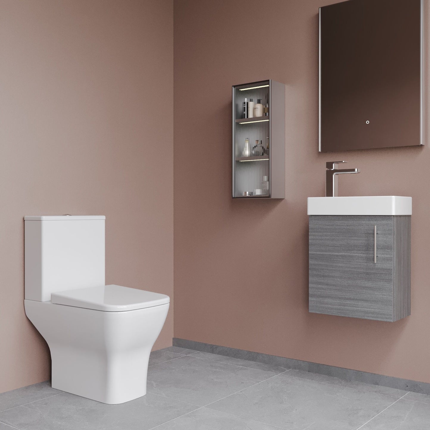 Nuie Wall Hung 400mm Vanity Unit Toilet & Tap Set with Soft Close Seat & Waste