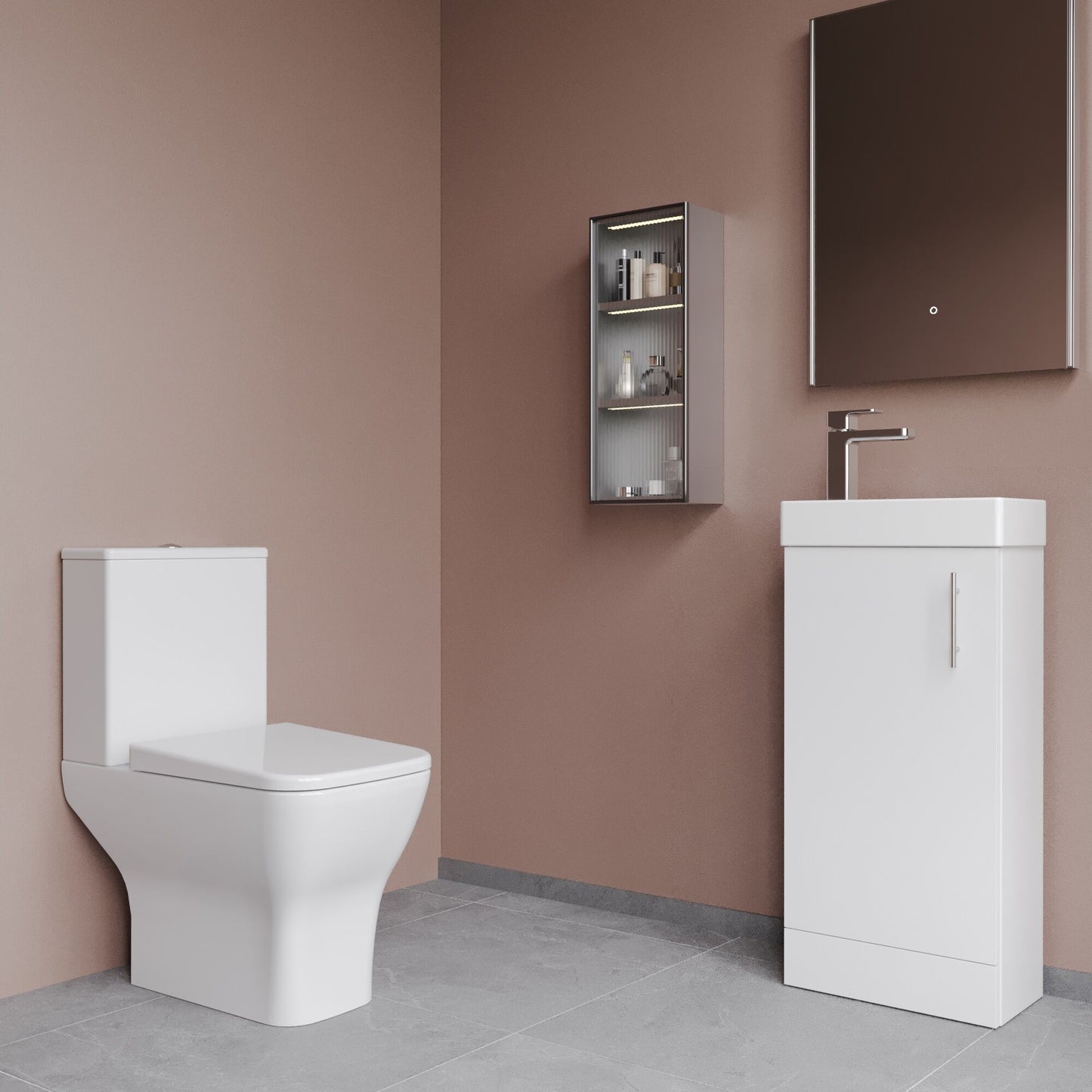 Nuie 400mm Gloss White Floor Standing Unit With Toilet, Basin, Tap, Soft Close Seat & Waste