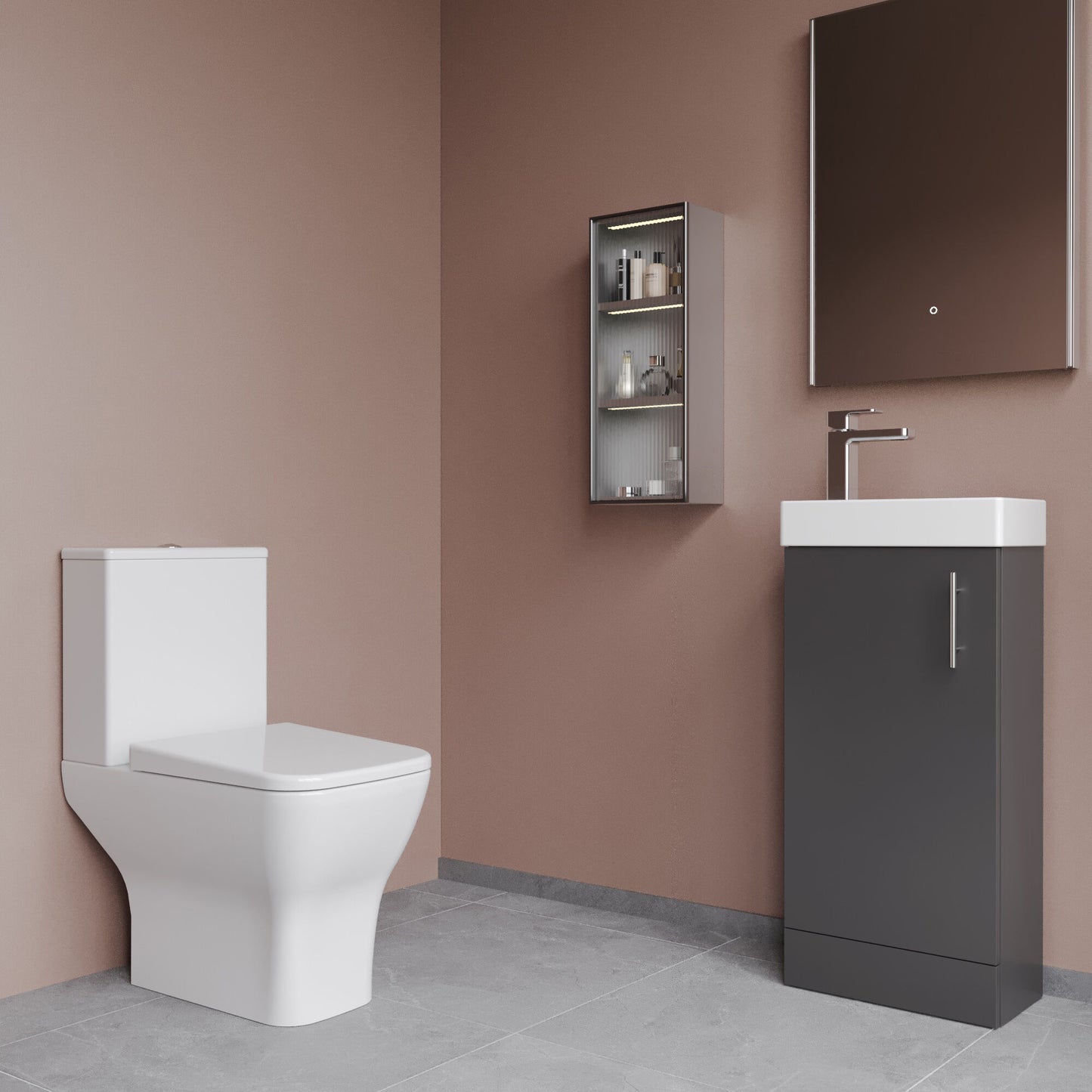 Nuie 400mm Gloss Grey Floor Standing Combined Toilet & Basin Unit With Soft Close Seat, Tap & Waste