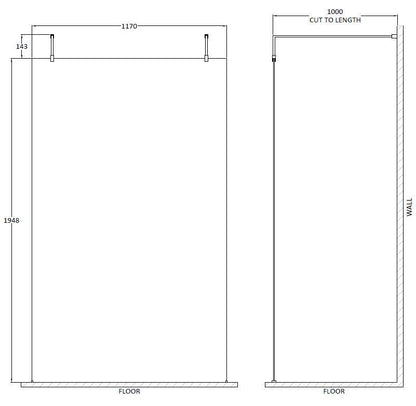 Hudson Reed 1198mm Frameless Chrome Wetroom Screen With Arms And Feet