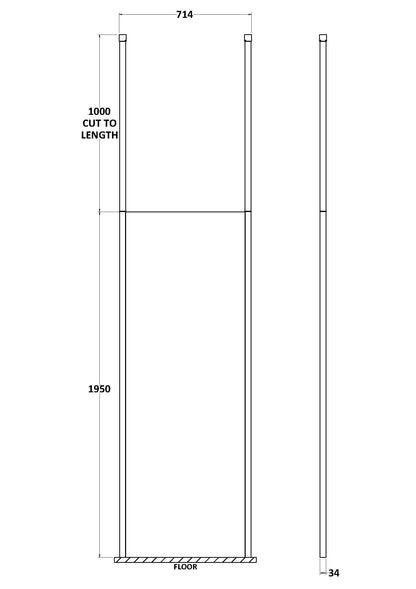Hudson Reed 698mm Framed Chrome Wetroom Screen With Ceiling Posts