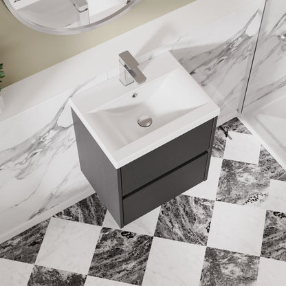 Nuie Havana 500mm Graphite Grey Woodgrain Wall Hung 2 Drawer Vanity Unit with Basin, Soft Close Drawers