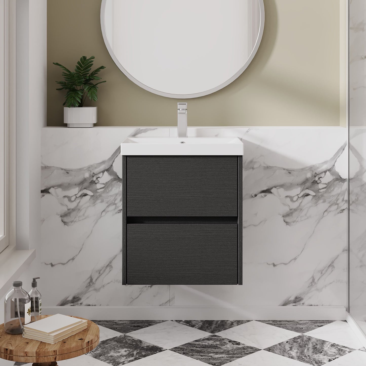 Nuie Havana 500mm Wall Hung 2 Drawer Vanity Unit With Thin-Edge Ceramic Basin