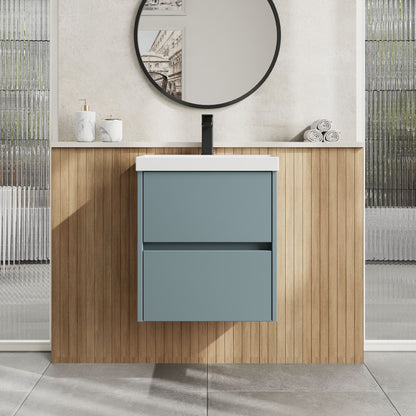 Nuie Havana 500mm Coastal Grey Wall Hung 2 Drawer Vanity Unit with Thin-Edge Basin