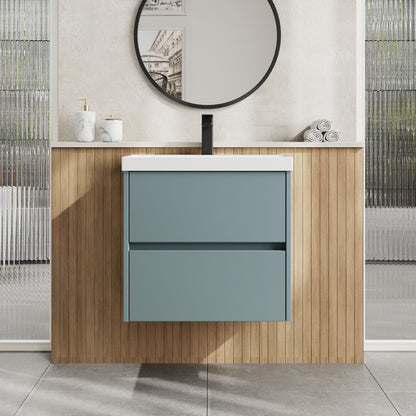 Nuie Havana 600mm Wall Hung 2 Drawer Vanity Unit With Thin-Edge Ceramic Basin