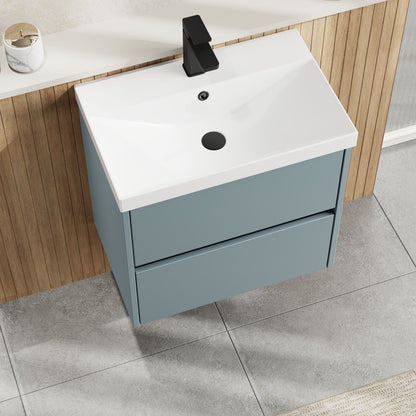 Nuie Havana 600mm Wall Hung 2 Drawer Vanity Unit With Thin-Edge Ceramic Basin