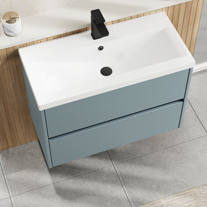 Nuie Havana 800mm Coastal Grey Wall Hung 2 Drawer Vanity Unit with Basin