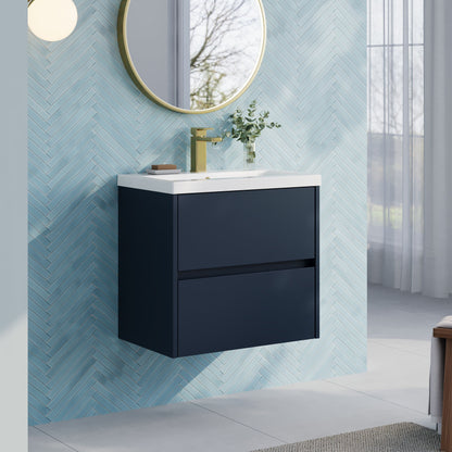 Nuie Havana 600mm Midnight Blue Wall Hung 2-Drawer Unit & Basin
