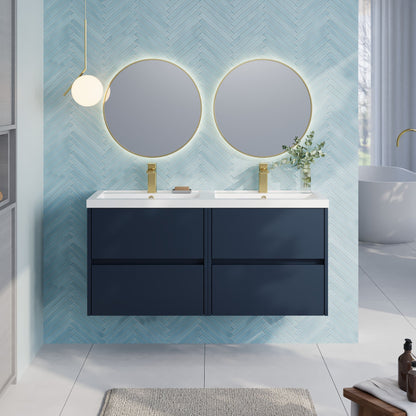 Nuie Havana 1200mm Midnight Blue Wall Hung 4-Drawer Vanity Unit with Double Basin