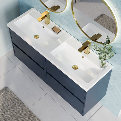 Nuie Havana 1200mm Midnight Blue Wall Hung 4-Drawer Vanity Unit with Double Basin