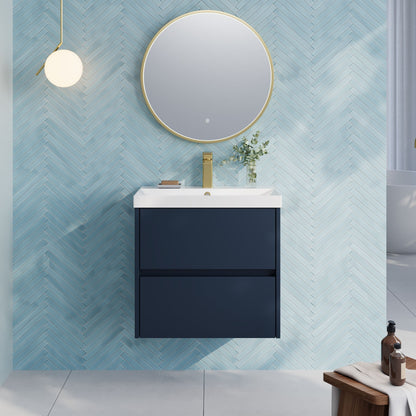 Nuie Havana 600mm Midnight Blue Wall Hung 2-Drawer Unit & Basin