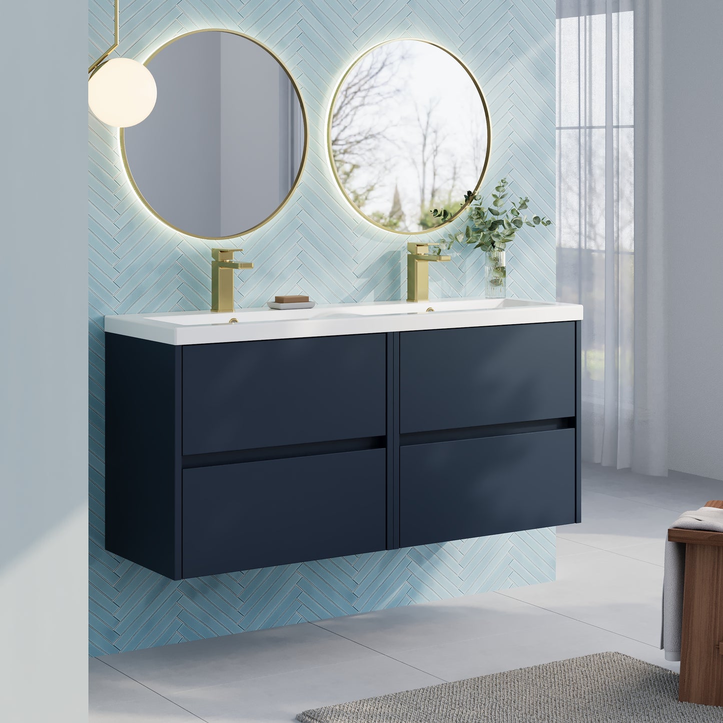 Nuie Havana 1200mm Wall Hung 4-Drawer Double Basin Unit