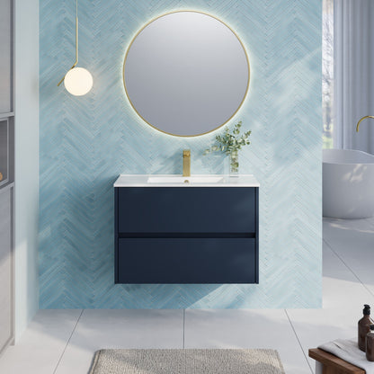 Nuie Havana 800mm Midnight Blue Wall Hung 2-Drawer Unit & Basin