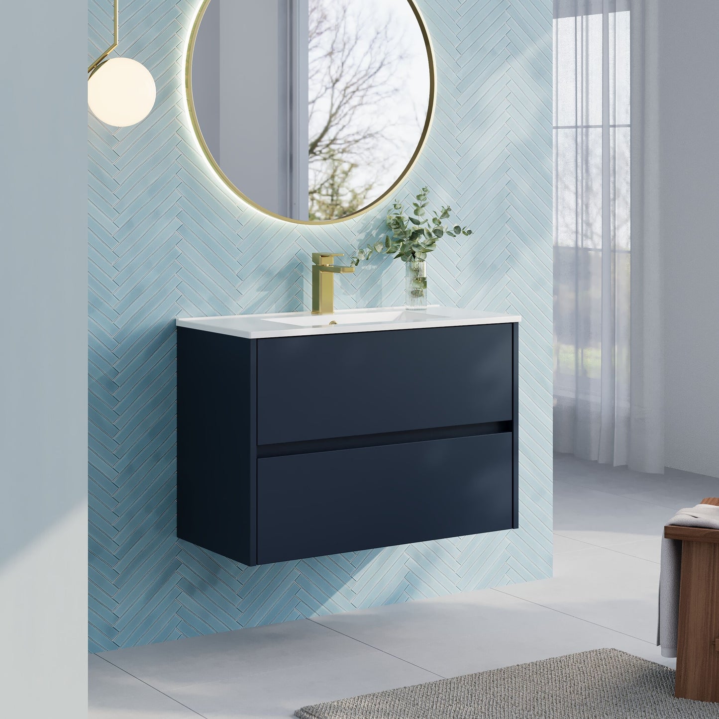 Nuie Havana 800mm Midnight Blue Wall Hung 2-Drawer Unit & Basin