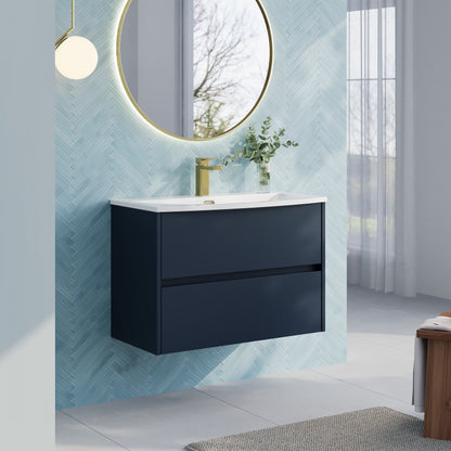Nuie Havana 800mm Midnight Blue Wall Hung 2-Drawer Vanity Unit With Basin