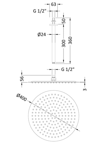 Hudson Reed 400mm Chrome Ceiling Mounted Shower Head & Arm