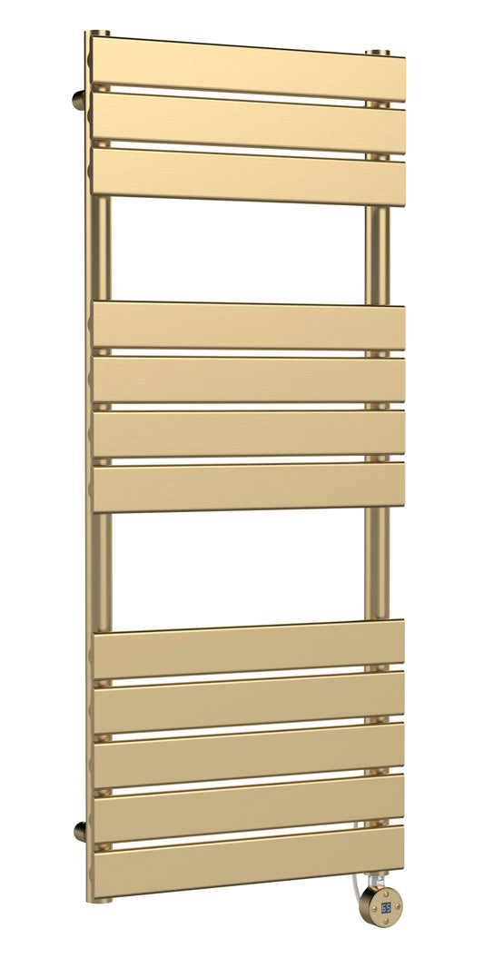 Hudson Reed 1213mm x 500mm 12 Bar Brushed Brass Vertical Square Electric Flat Towel Rail
