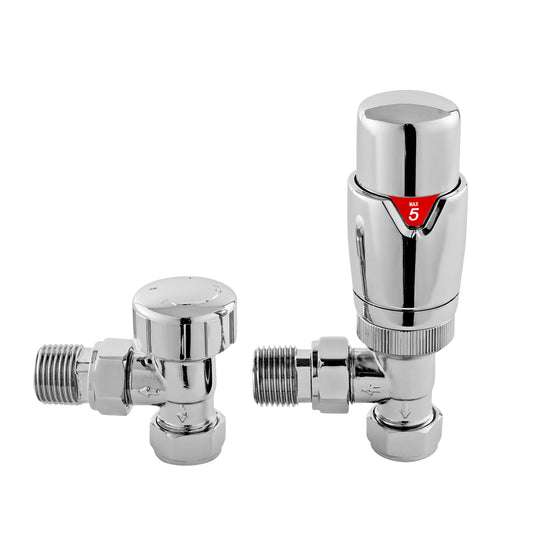 Nuie Chrome Angled Thermostatic Radiator Valve Pack