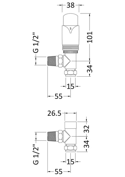 Nuie Chrome Angled Thermostatic Radiator Valve Pack