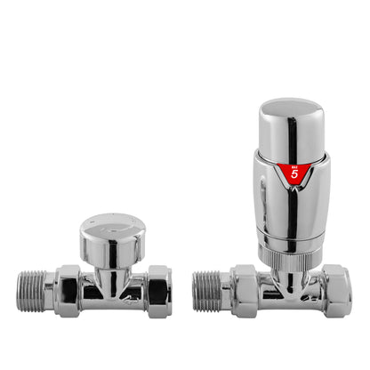 Nuie Chrome Straight Thermostatic Radiator Valve Pack