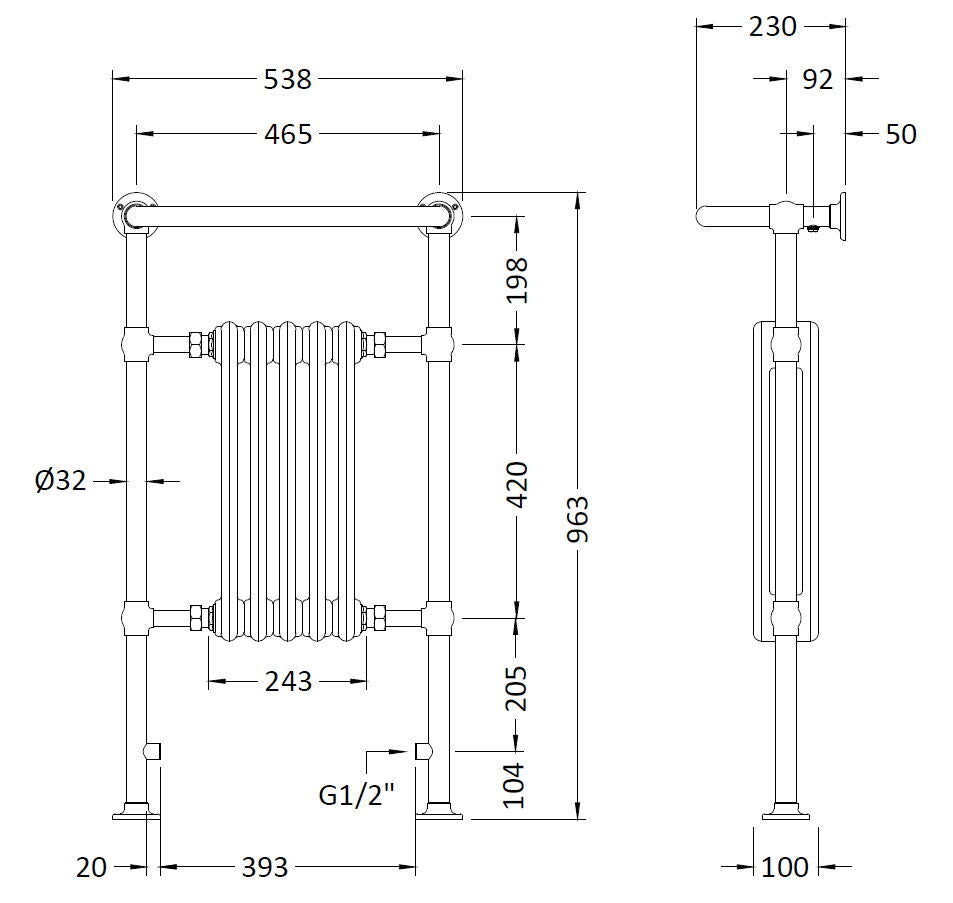 Hudson Reed Harrow 965mm x 538mm Chrome White Vertical Traditional Column Radiator