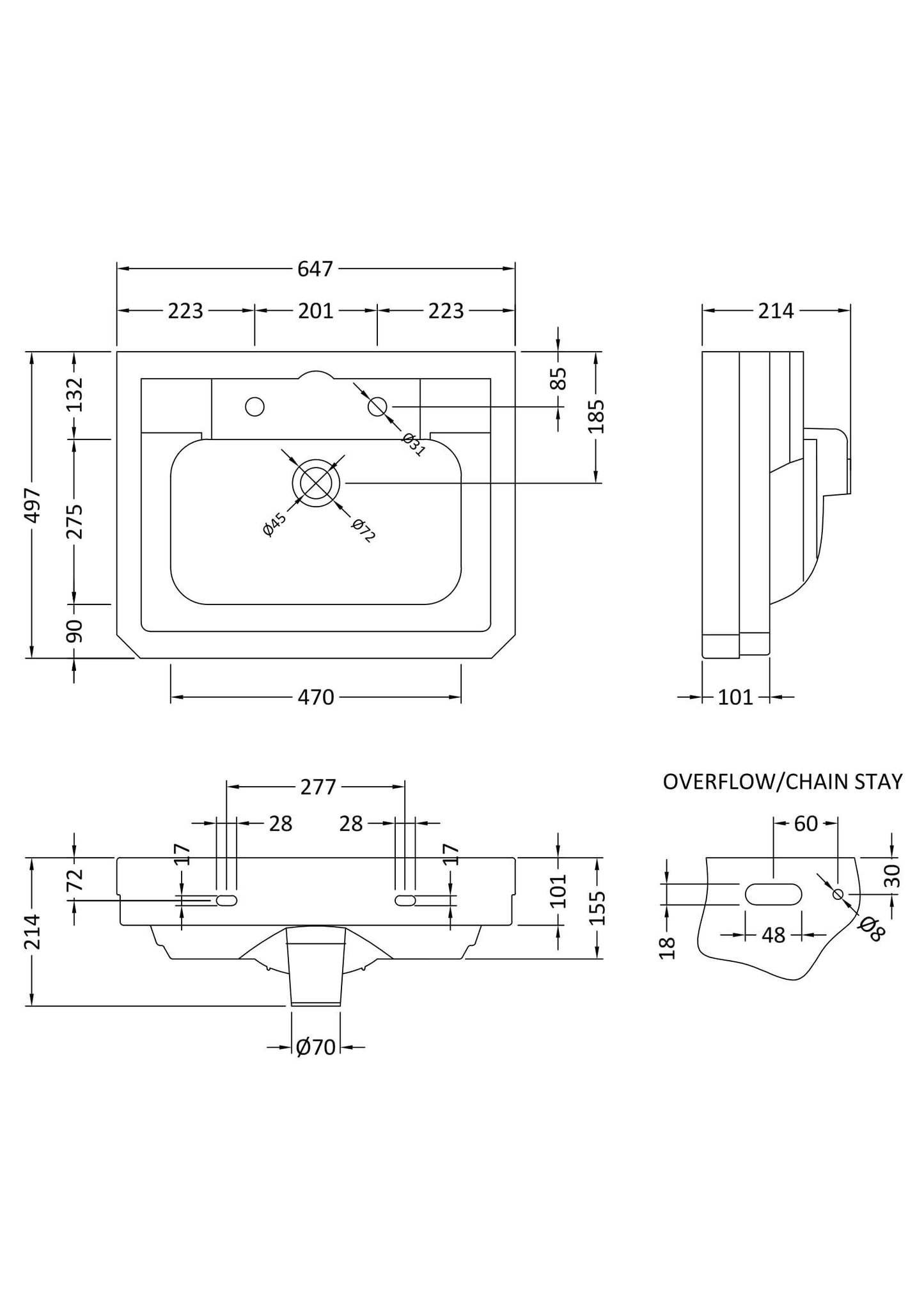 Hunton 640mm Basin 2TH