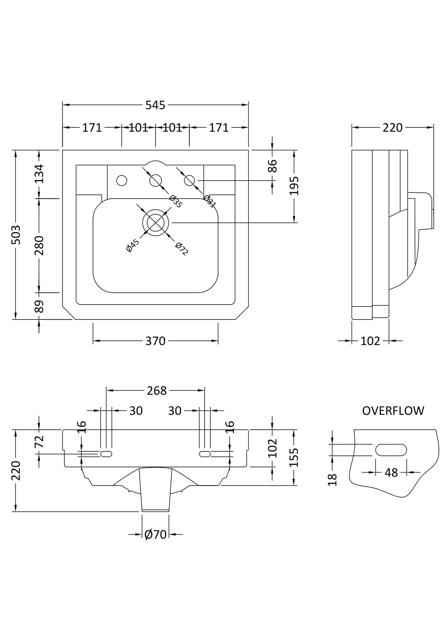Hunton 540mm Basin 3TH