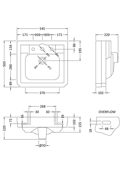 Hunton 540mm Basin 3TH