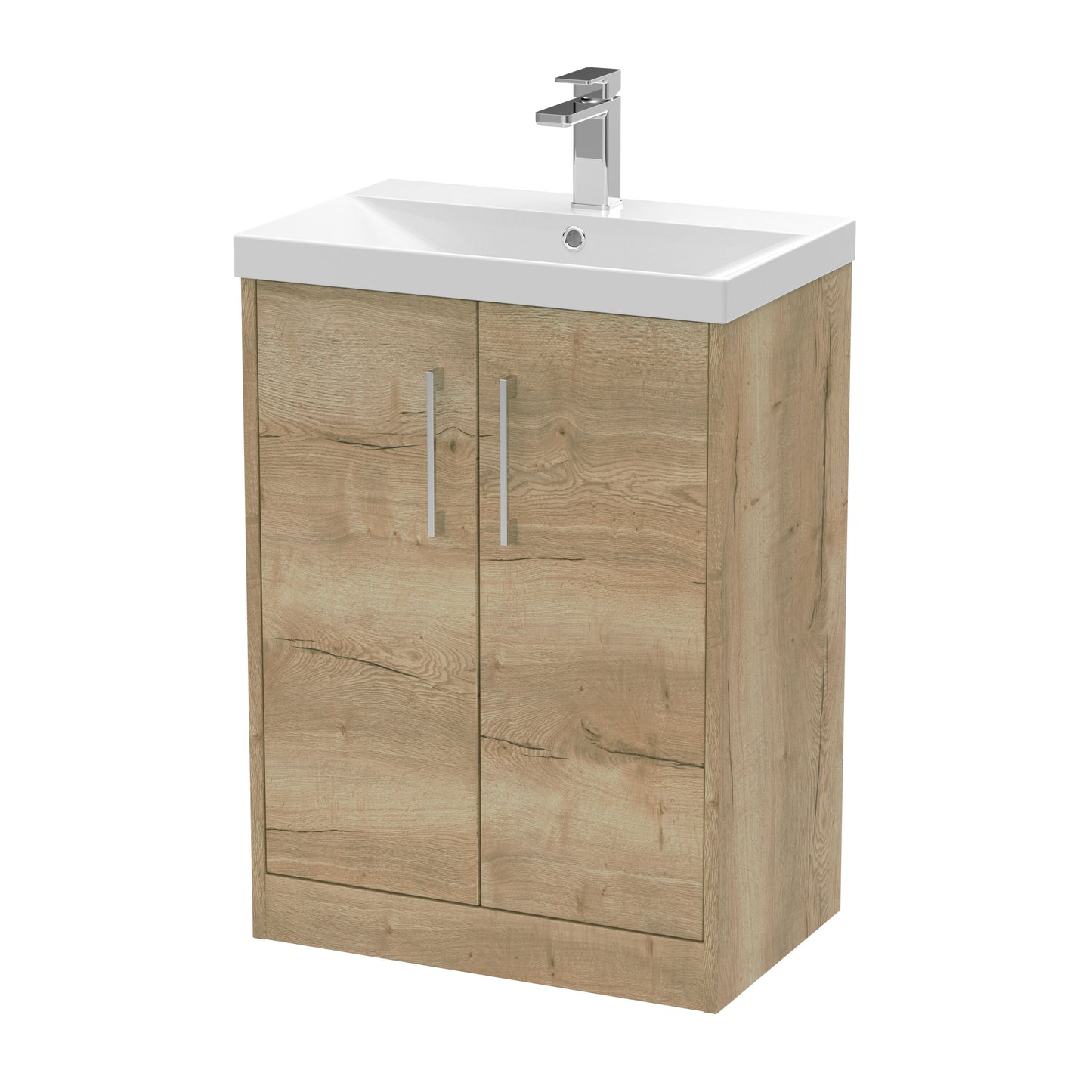 Hudson Reed Juno 600mm Autumn Oak Floor Standing 2-Door Vanity Unit with 1 Tap Hole Basin