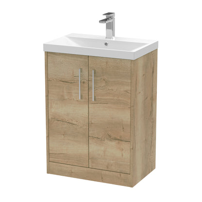 Hudson Reed Juno 600mm Autumn Oak Floor Standing 2-Door Vanity Unit with 1 Tap Hole Basin