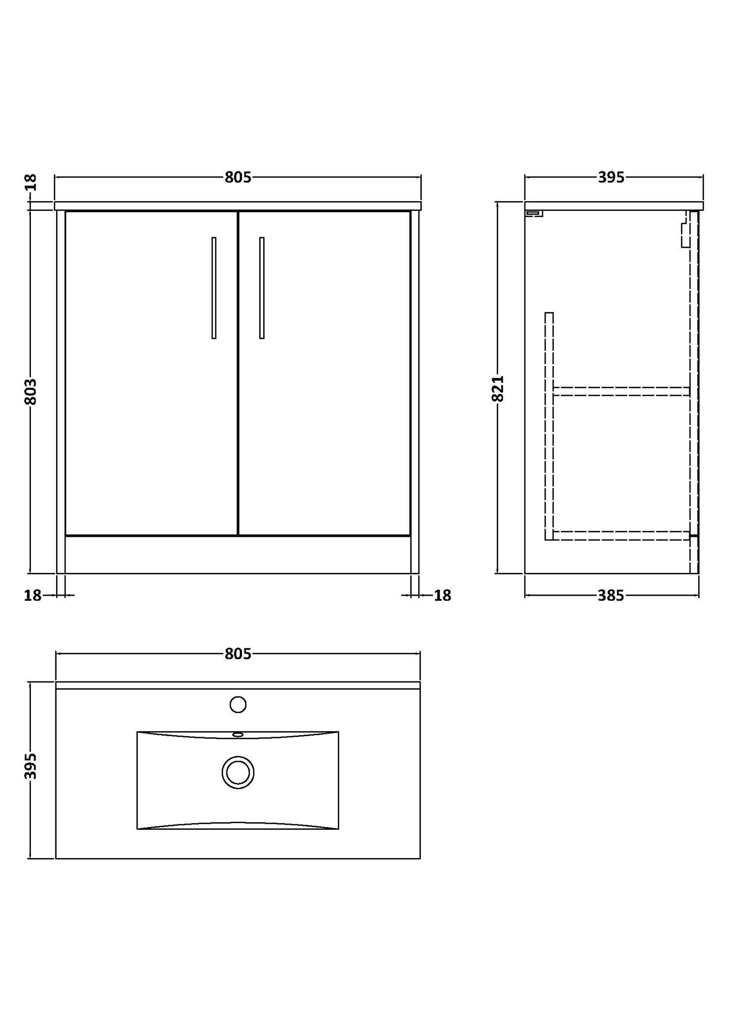 Hudson Reed Juno 800mm 2-Door Floor Standing Vanity Unit with 1 Tap Hole Basin