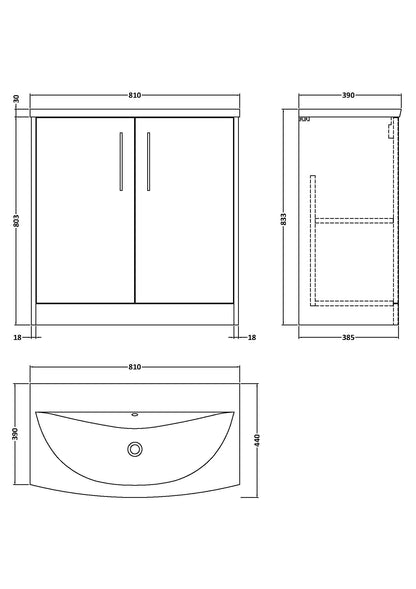 Hudson Reed Juno 800mm Floor Standing 2-Door Vanity Unit & Basin