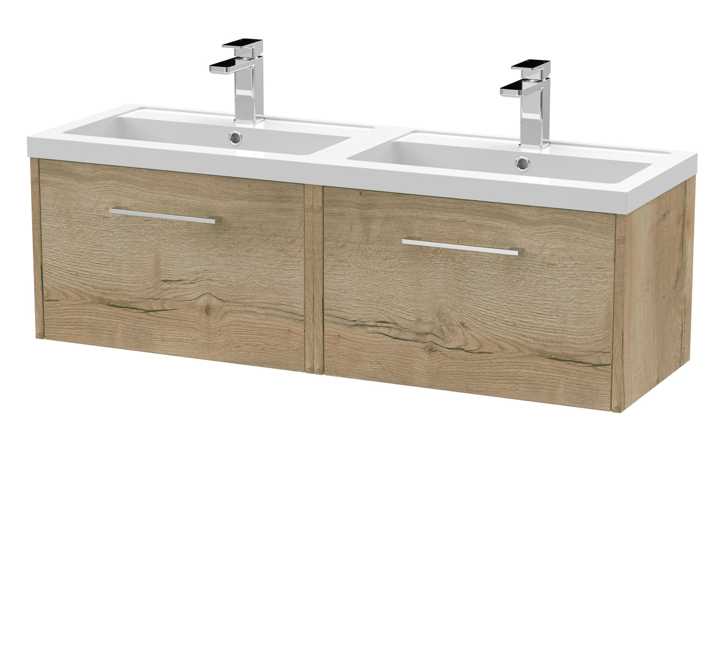 Hudson Reed Juno 1200mm Autumn Oak Wall Hung 2-Drawer Vanity Unit with Double Basin