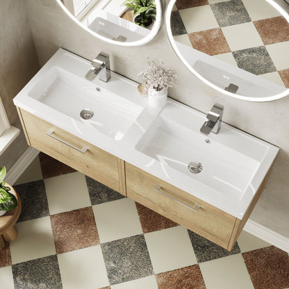 Hudson Reed Juno 1200mm Autumn Oak Wall Hung 2-Drawer Vanity Unit with Double Basin