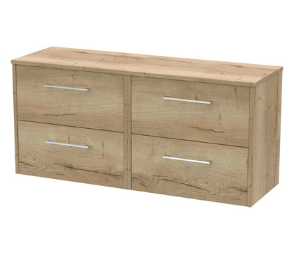 Hudson Reed Juno 1200mm Autumn Oak Wall Hung 4-Drawer Vanity Unit With Worktop