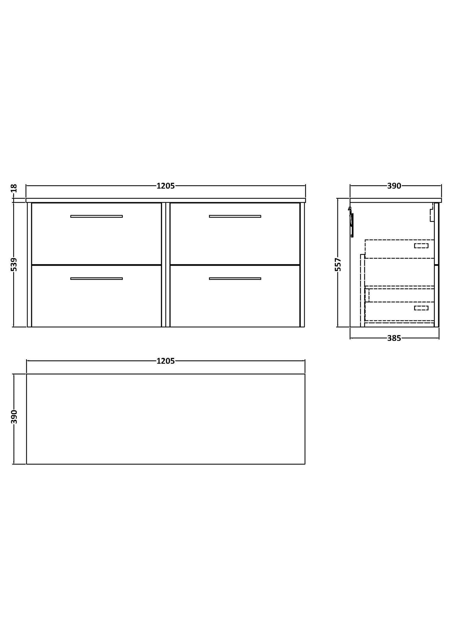 Hudson Reed Juno 1200mm Autumn Oak Wall Hung 4-Drawer Vanity Unit With Worktop