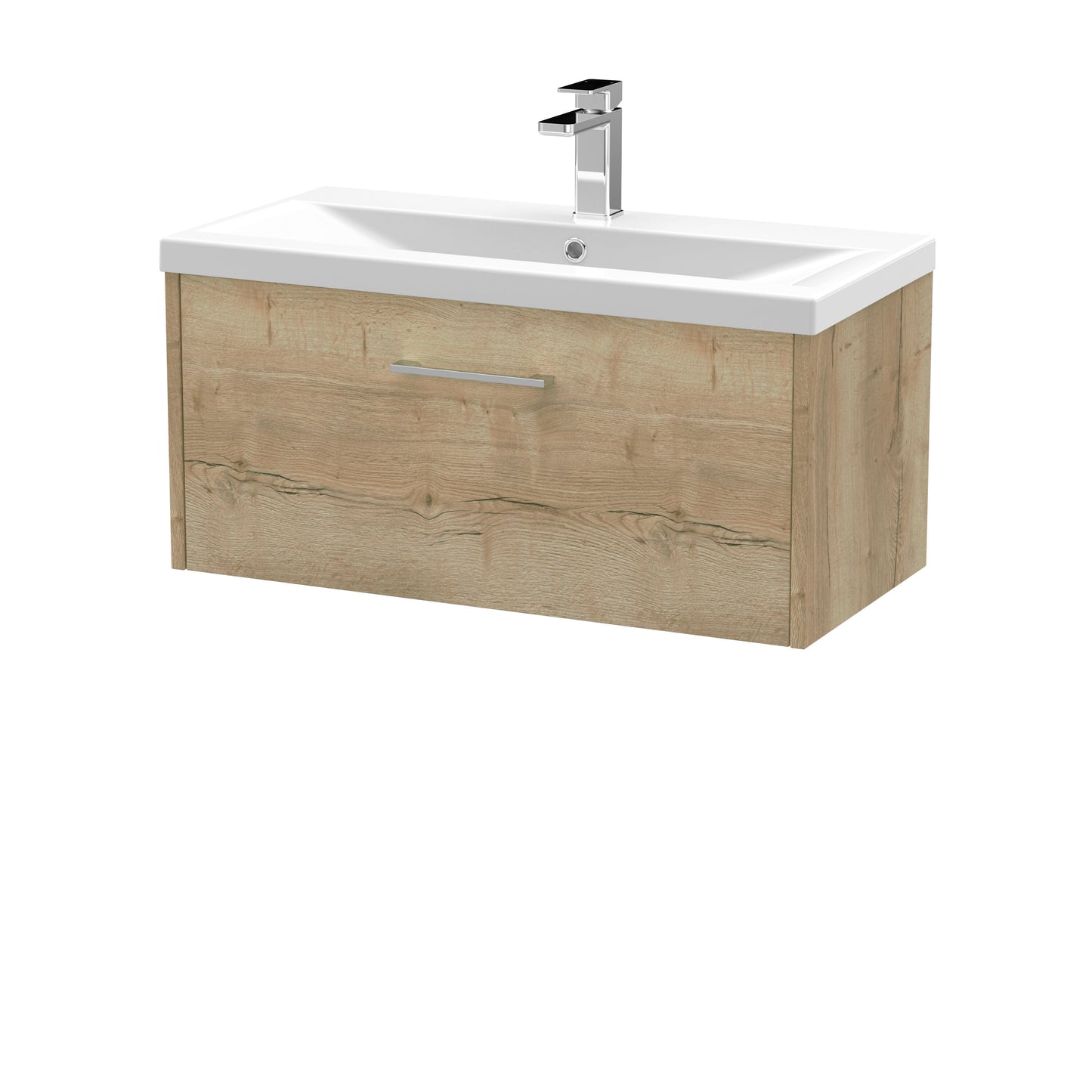 Hudson Reed Juno 800mm Autumn Oak Wall Hung Single Drawer Vanity Unit With Basin