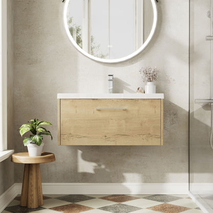 Hudson Reed Juno 800mm Autumn Oak Wall Hung Single Drawer Vanity Unit With Basin