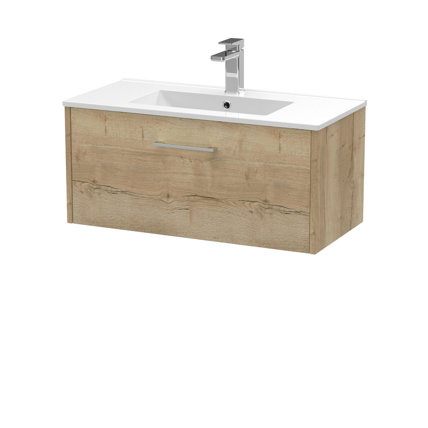 Hudson Reed Juno 800mm Autumn Oak Wall Hung Single Drawer Vanity Unit with Basin