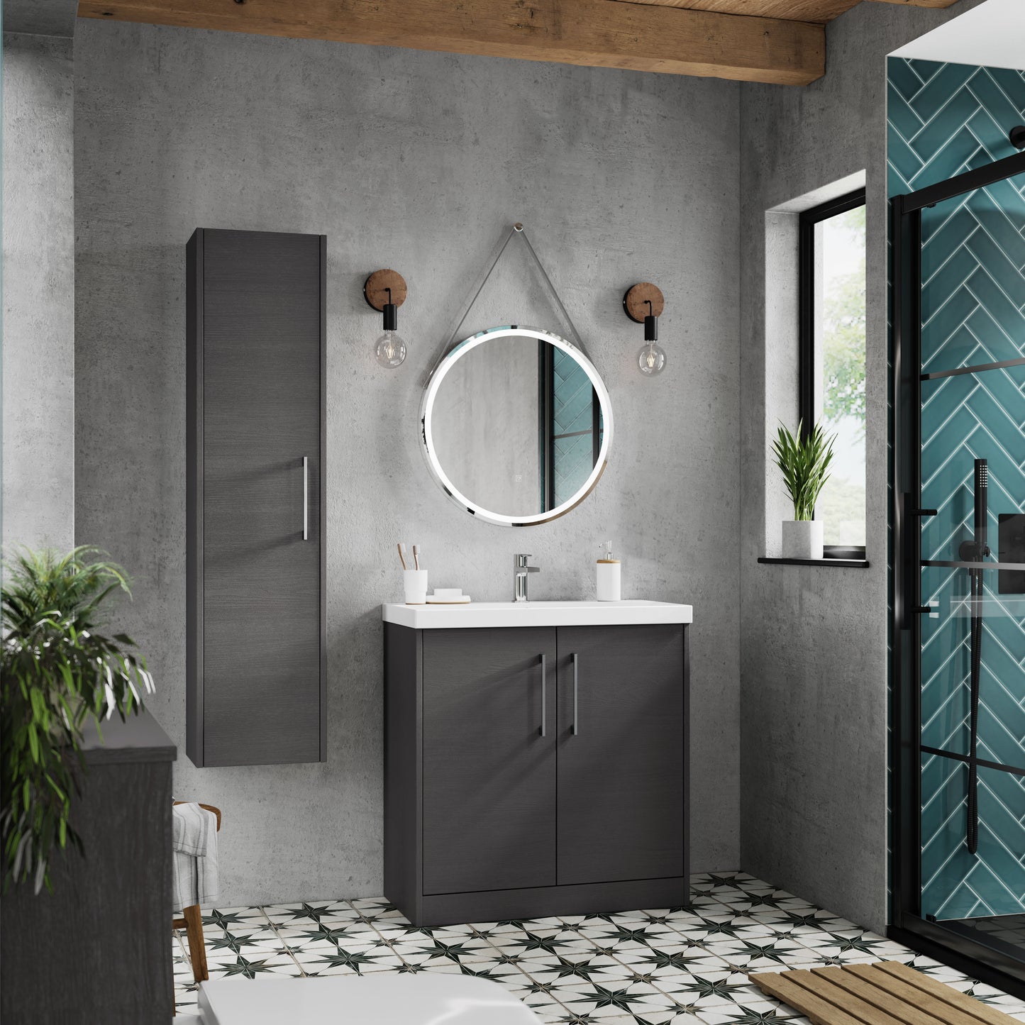 Hudson Reed Juno 600mm Floor Standing 2-Door Vanity Unit with Thin-Edge 1 Tap Hole Basin