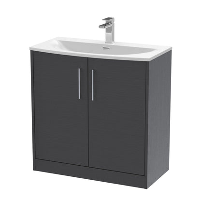 Hudson Reed Juno 800mm Graphite Grey Woodgrain Floor Standing 2-Door Vanity Unit Including Basin