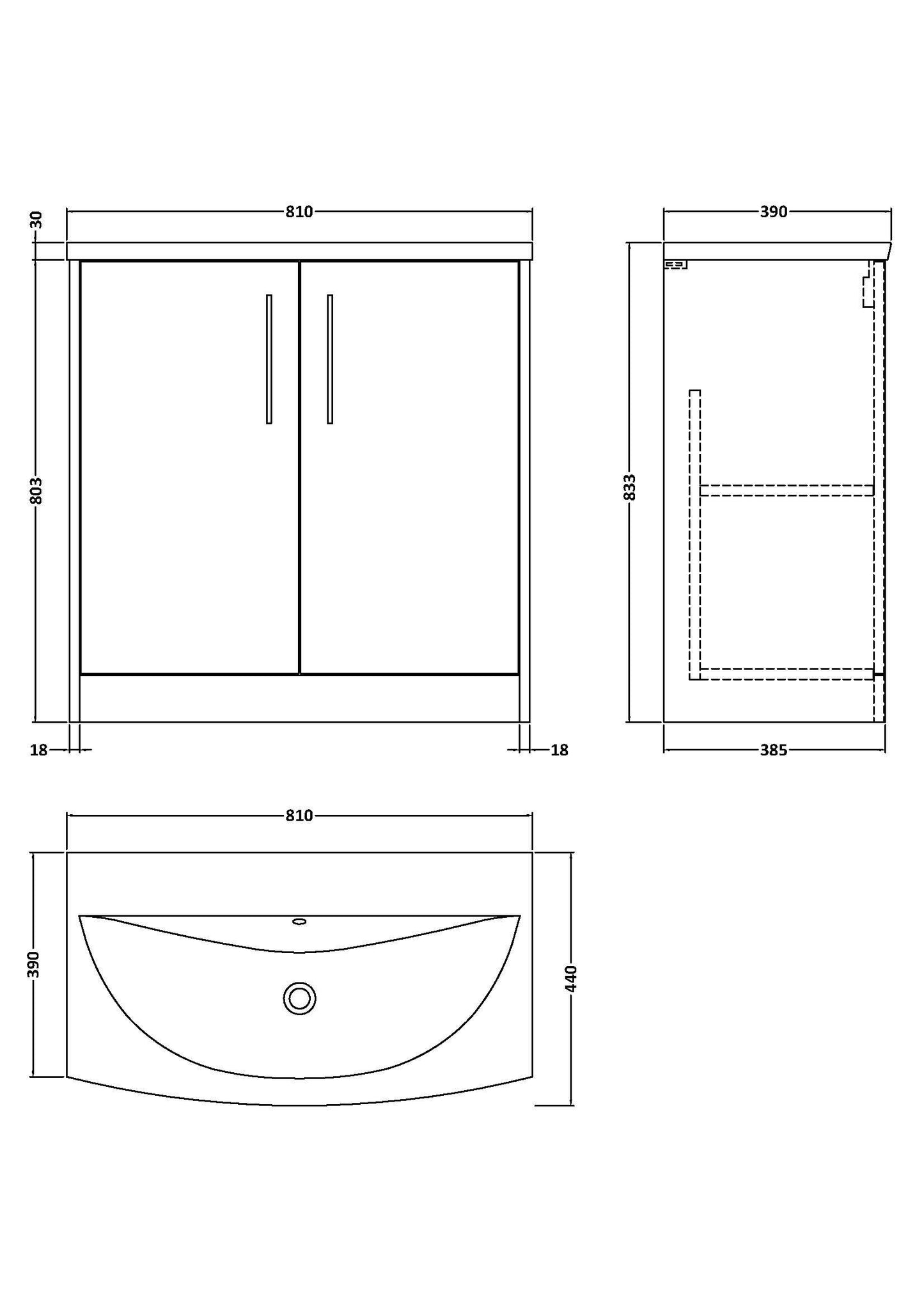 Hudson Reed Juno 800mm Graphite Grey Woodgrain Floor Standing 2-Door Vanity Unit Including Basin