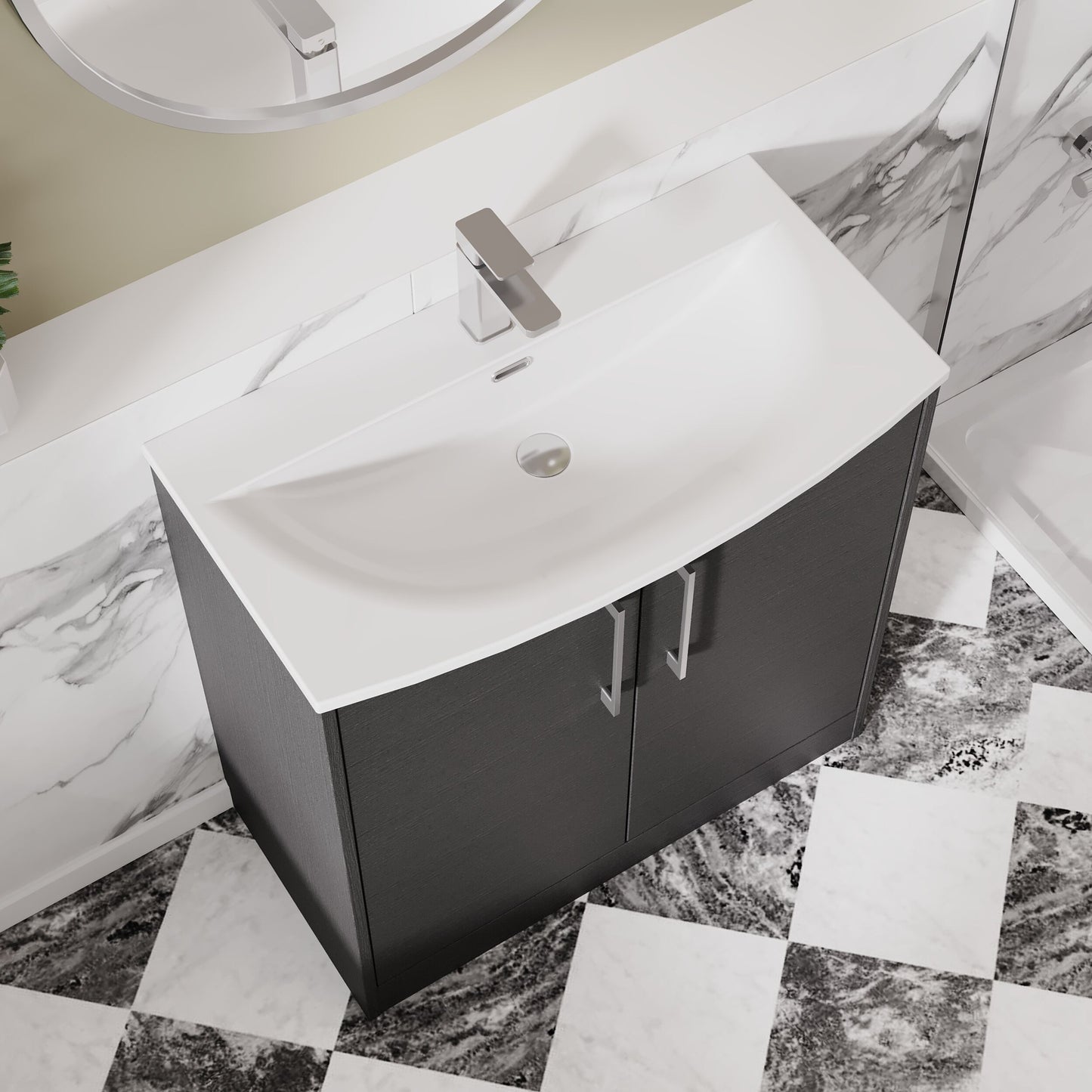 Hudson Reed Juno 800mm Graphite Grey Woodgrain Floor Standing 2-Door Vanity Unit Including Basin