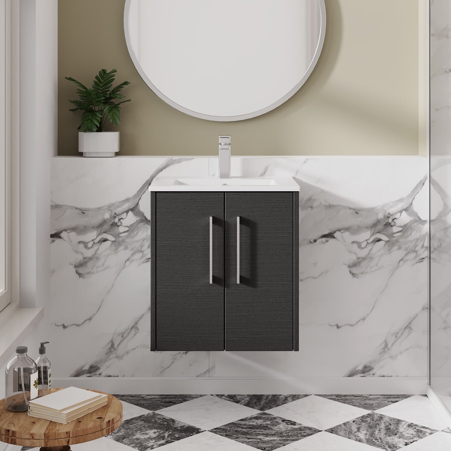Hudson Reed Juno 500mm Wall Hung 2-Door Vanity Unit with 1 Tap Hole Basin