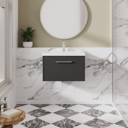 Hudson Reed Juno 600mm Graphite Grey Wall Hung Vanity Unit with Single Drawer & 1 Tap Hole Basin